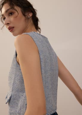 Tweed V-Neck Boxy Crop Vest