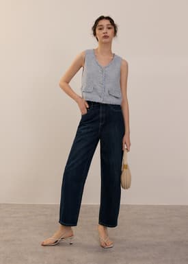 Tweed V-Neck Boxy Crop Vest