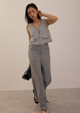 Tweed V-Neck Boxy Crop Vest