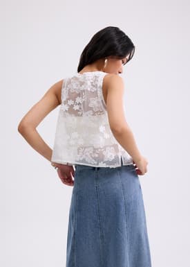 Lace Embroidery Boxy Crop Vest