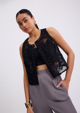 Lace Embroidery Boxy Crop Vest