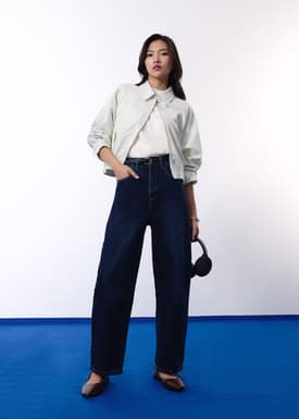 RuchedReady® Relaxed Pinstripe Seersucker Collared Crop Jacket