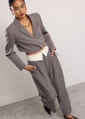RuchedReady® Oversized Front Wrap Crop Blazer