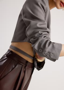 RuchedReady® Oversized Front Wrap Crop Blazer