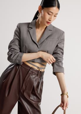 RuchedReady® Oversized Front Wrap Crop Blazer