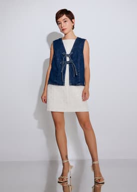Relaxed Denim Front Tie V-Neck Vest