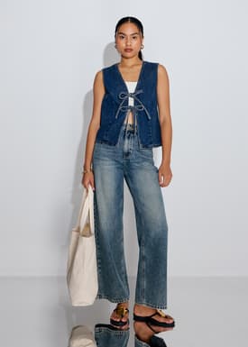 Relaxed Denim Front Tie V-Neck Vest