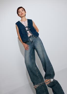 Relaxed Tweed Round Neck Button Down Vest