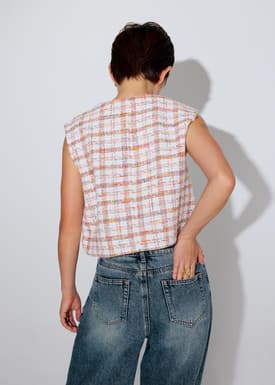 Relaxed Tweed Round Neck Button Down Vest