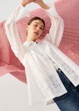 Relaxed Floral Lace Long Vest