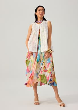 Relaxed Floral Lace Long Vest