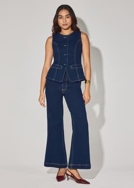 Denim Round Neck Fitted Vest