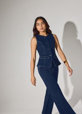Denim Round Neck Fitted Vest