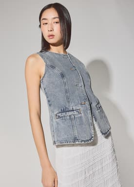 Denim Round Neck Fitted Vest