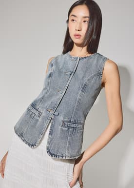 Denim Round Neck Fitted Vest
