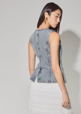 Denim Round Neck Fitted Vest