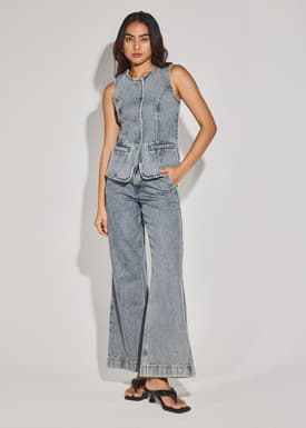 Denim Round Neck Fitted Vest