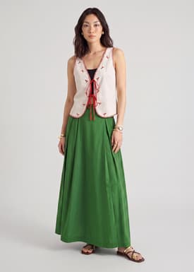 Embroidered Ribbon Tie Vest