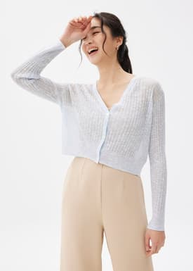 Sheer V-neck Crop Knit Cardigan