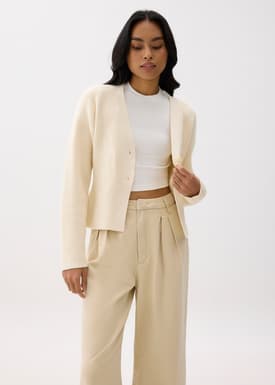 Ribbed V-neck Knit Cardigan