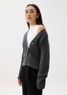 Ribbed V-neck Knit Cardigan