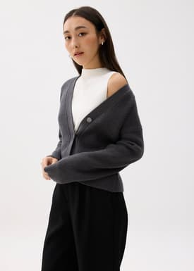 Ribbed V-neck Knit Cardigan