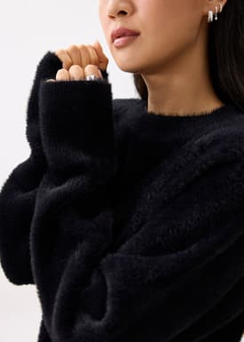 Oversized Round Neck Fuzzy Knit Sweater
