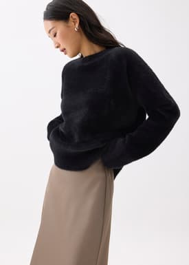 Oversized Round Neck Fuzzy Knit Sweater