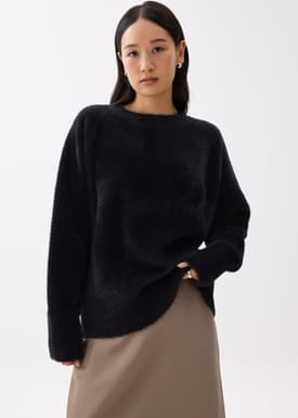 Oversized Round Neck Fuzzy Knit Sweater