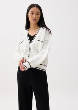 Knit Relaxed Contrast Trim Cardigan