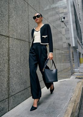 Round Neck Contrast Knit Cardigan