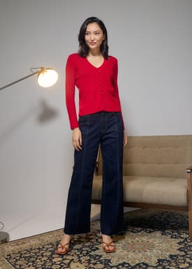 Ribbed Knit V-neck Cardigan