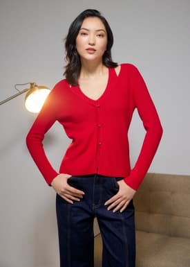 Ribbed Knit V-neck Cardigan