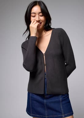 Ribbed Knit V-neck Cardigan