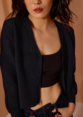 Relaxed Pointelle Knit Cardigan