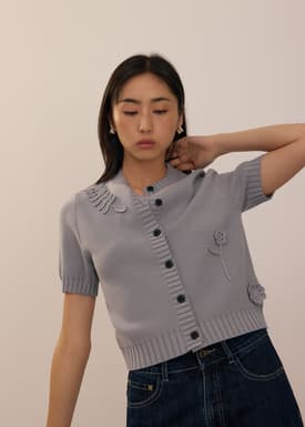 Knit Puff Sleeve Cardigan