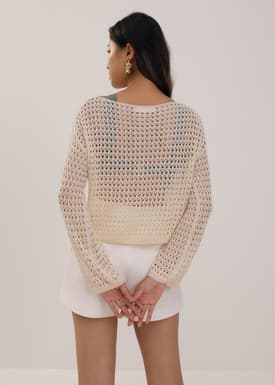 Openwork Knit Drop Shoulder Sweater