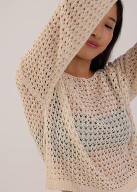 Openwork Knit Drop Shoulder Sweater
