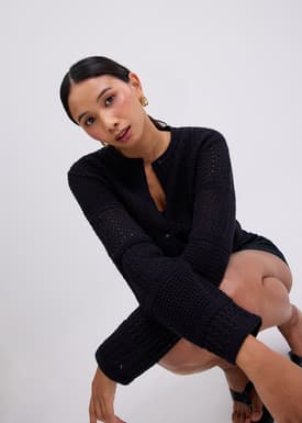 Relaxed Pointelle Knit Round Neck Cardigan