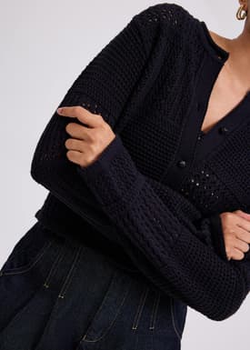 Relaxed Pointelle Knit Round Neck Cardigan