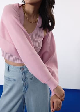 Relaxed Duo Knit Crop Cardigan