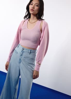 Relaxed Duo Knit Crop Cardigan