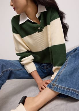 Oversized Knit Collared Crop Sweater
