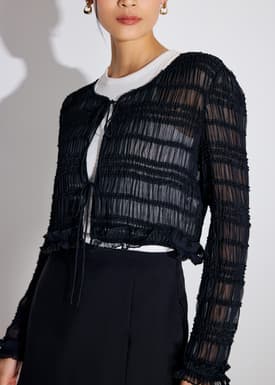 Crinkled Round Neck Crop Cardigan