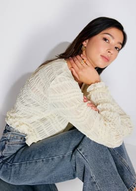 Crinkled Round Neck Crop Cardigan