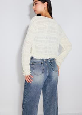 Crinkled Round Neck Crop Cardigan