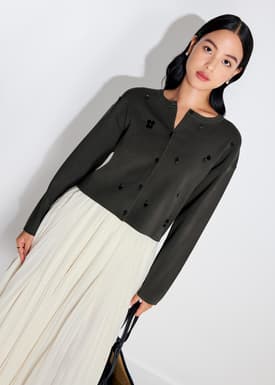 Relaxed Embellished Round Neck Cardigan