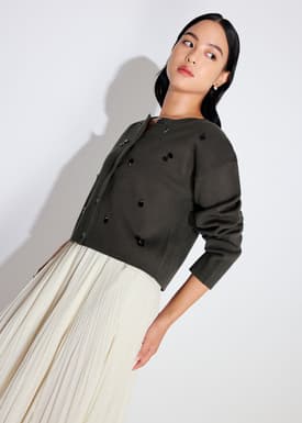 Relaxed Embellished Round Neck Cardigan