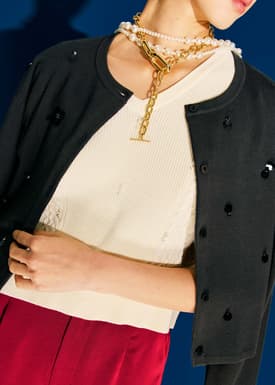 Relaxed Embellished Round Neck Cardigan