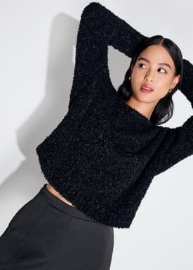 Relaxed Fuzzy Knit Crop Sweater